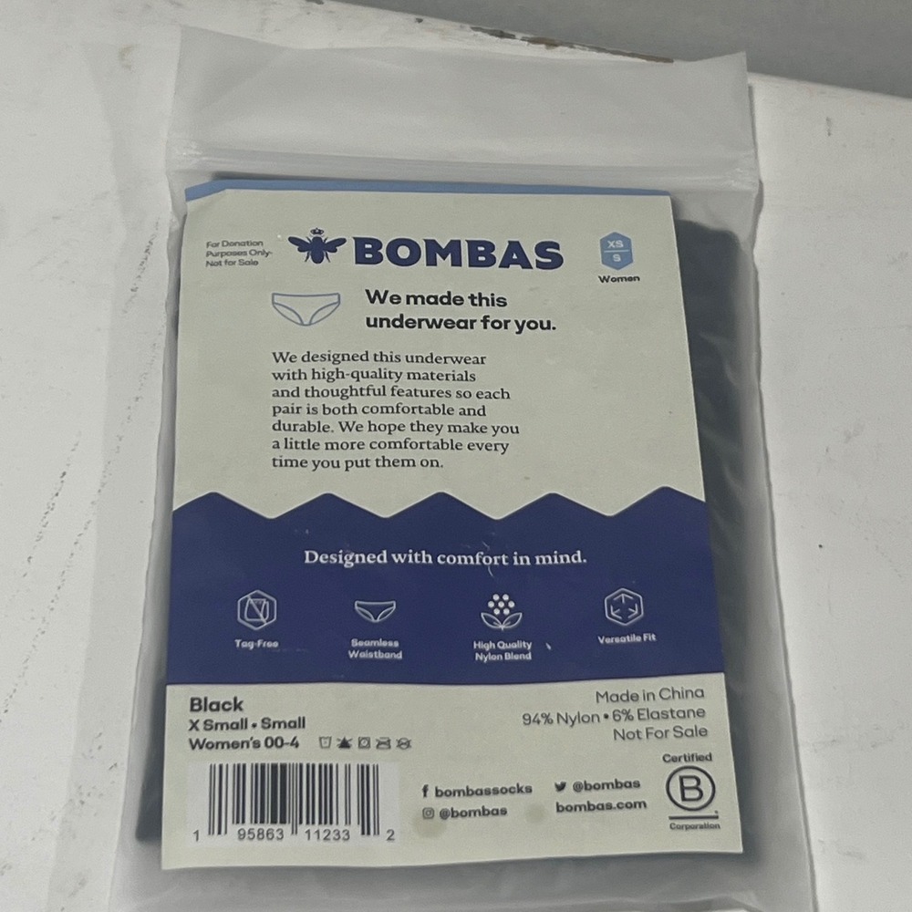 Bombas Womens Underwear Black XS 00-4 Seamless Waistband Nylon Blend Panties